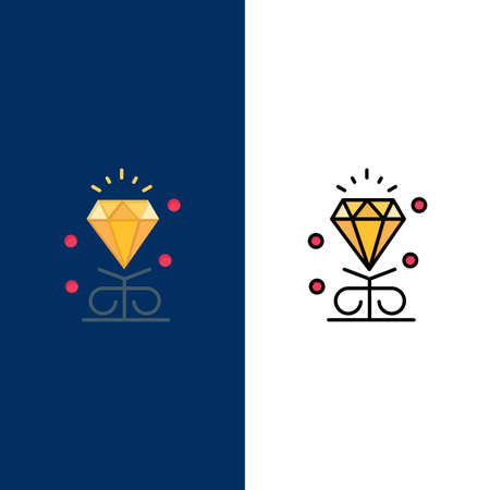 Diamond, Love, Heart, Wedding  Icons. Flat and Line Filled Icon Set Vector Blue Backgroundのイラスト素材