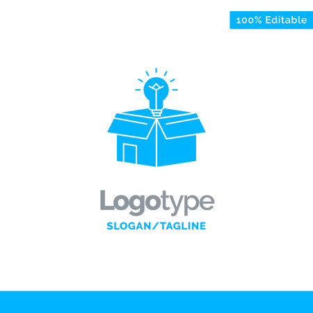 Box, Business, Idea, Solution, Bulb Blue Solid Logo Template. Place for Taglineのイラスト素材