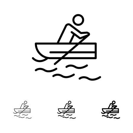 Boat, Rowing, Training, Water Bold and thin black line icon setのイラスト素材