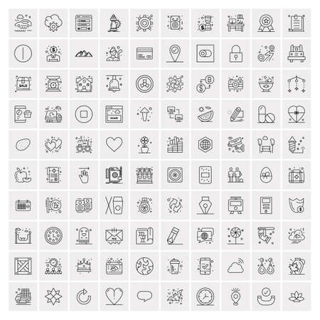 Set of 100 Universal Modern Thin Line Icons for Mobile and Web. Mix Business icons Like Arrows, Avatars , Smileys, Business, Weatherのイラスト素材