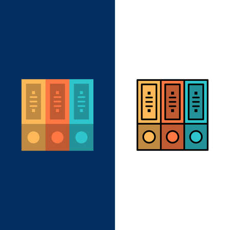 Files, Archive, Data, Database, Documents, Folders  Icons. Flat and Line Filled Icon Set Vector Blue Backgroundのイラスト素材