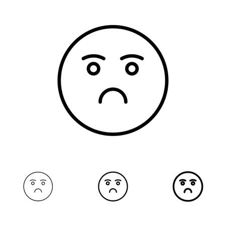 Emojis, Emotion, Feeling, Sad Bold and thin black line icon setのイラスト素材
