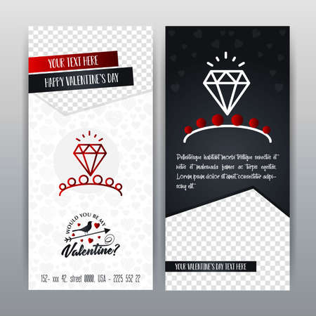 Happy Valentine's Day Red Icon Vertical Banner. Vector illustrationのイラスト素材