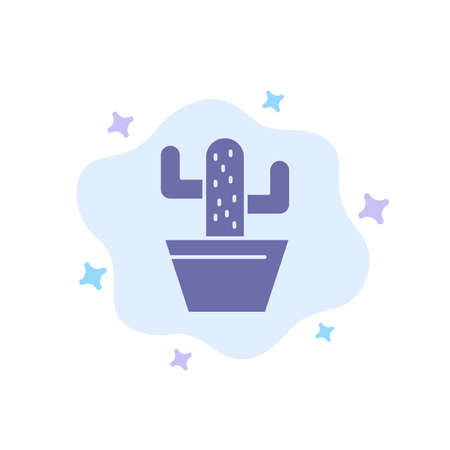 Cactus, Nature, Pot, Spring Blue Icon on Abstract Cloud Backgroundのイラスト素材