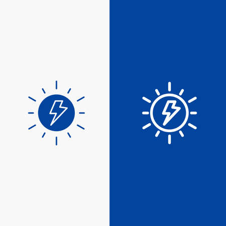 Energy, , Solar, Sun, Charge Line and Glyph Solid icon Blue banner Line and Glyph Solid icon Blue bannerのイラスト素材