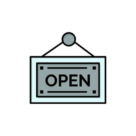 Open, Shop, Board  Flat Color Icon. Vector icon banner Templateのイラスト素材