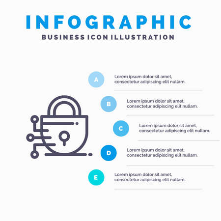 Digital, Lock, Technology Line icon with 5 steps presentation infographics Backgroundのイラスト素材