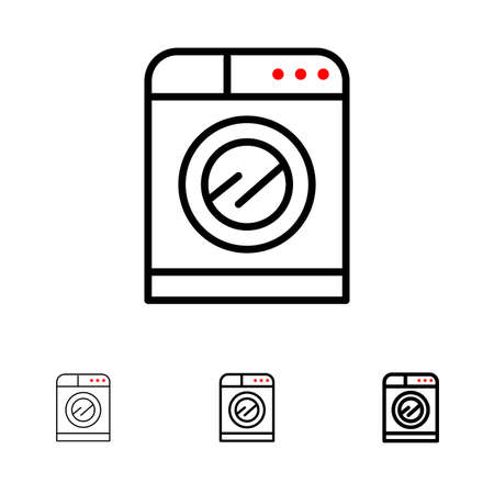 Machine, Technology, Washing, Washing Bold and thin black line icon setのイラスト素材