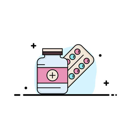 medicine, Pill, capsule, drugs, tablet Flat Color Icon Vectorのイラスト素材