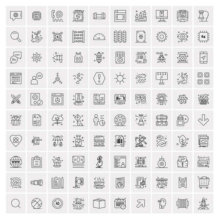 Set of 100 Universal Modern Thin Line Icons for Mobile and Web. Mix Business icons Like Arrows, Avatars , Smileys, Business, Weatherのイラスト素材