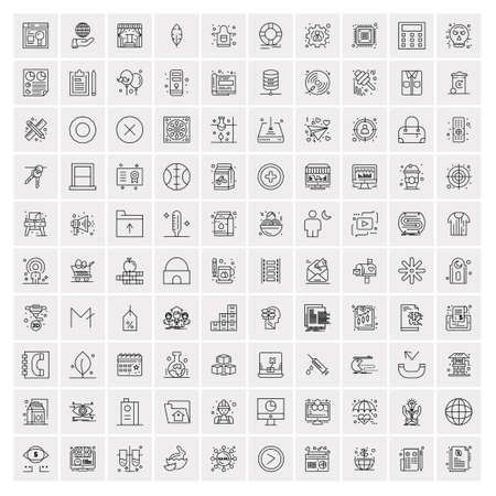 Set of 100 Universal Modern Thin Line Icons for Mobile and Web. Mix Business icons Like Arrows, Avatars , Smileys, Business, Weatherのイラスト素材