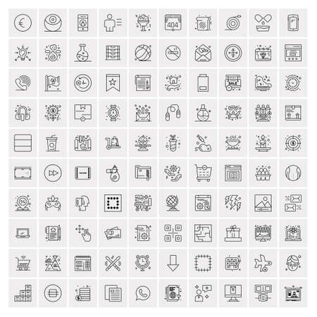 Set of 100 Universal Modern Thin Line Icons for Mobile and Web. Mix Business icons Like Arrows, Avatars , Smileys, Business, Weatherのイラスト素材