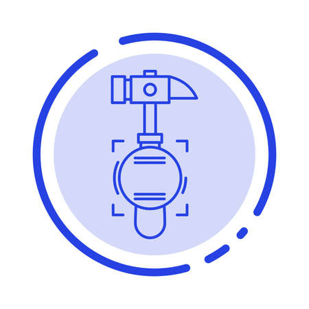 Hammer, Crash, Break, Tool Blue Dotted Line Line Iconのイラスト素材