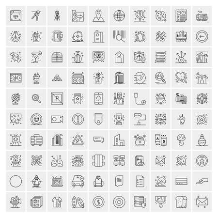Set of 100 Universal Modern Thin Line Icons for Mobile and Web. Mix Business icons Like Arrows, Avatars , Smileys, Business, Weatherのイラスト素材