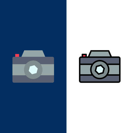 Camera, Image, Picture, Photo  Icons. Flat and Line Filled Icon Set Vector Blue Backgroundのイラスト素材
