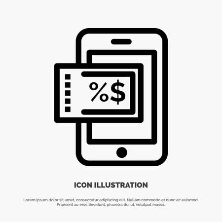 Mobile, Shopping, Discount Vector Line Iconのイラスト素材