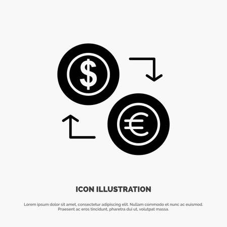 Exchange, Coins, Currency, Dollar, Euro, Finance, Financial, Money solid Glyph Icon vectorのイラスト素材