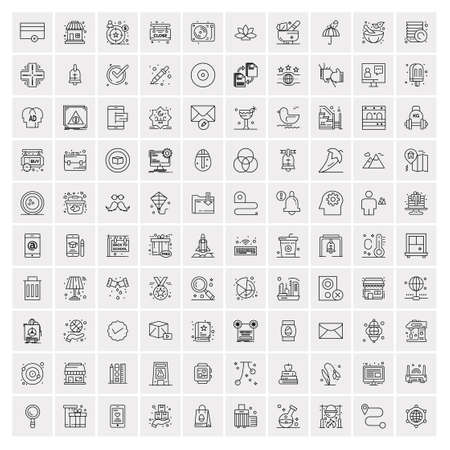 Set of 100 Universal Modern Thin Line Icons for Mobile and Web. Mix Business icons Like Arrows, Avatars , Smileys, Business, Weatherのイラスト素材