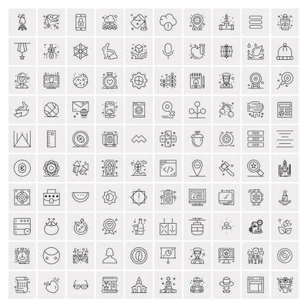 Set of 100 Universal Modern Thin Line Icons for Mobile and Web. Mix Business icons Like Arrows, Avatars , Smileys, Business, Weatherのイラスト素材