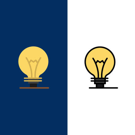 Idea, Innovation, Invention, Light bulb  Icons. Flat and Line Filled Icon Set Vector Blue Backgroundのイラスト素材