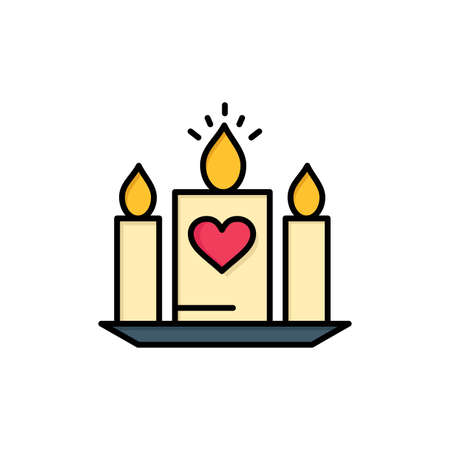 Candle, Love, Heart, Wedding  Flat Color Icon. Vector icon banner Templateのイラスト素材