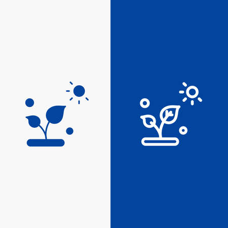 Biology, Plant, Science, Sun Line and Glyph Solid icon Blue banner Line and Glyph Solid icon Blue bannerのイラスト素材