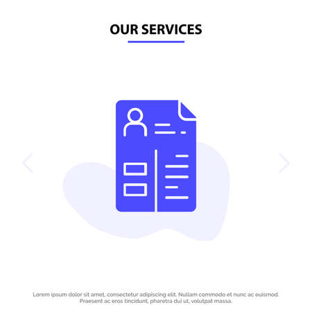 Our Services Curriculum, Cv, Job, Portfolio Solid Glyph Icon Web card Templateのイラスト素材