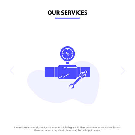 Our Services Pipe, Building, Construction, Repair, Gage Solid Glyph Icon Web card Templateのイラスト素材