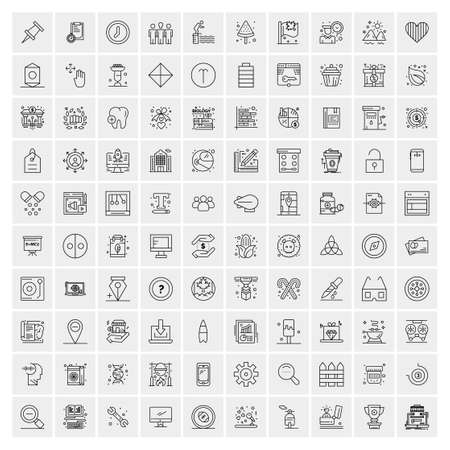 Set of 100 Universal Modern Thin Line Icons for Mobile and Web. Mix Business icons Like Arrows, Avatars , Smileys, Business, Weatherのイラスト素材