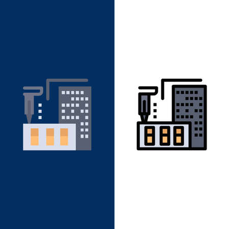 3d, Architecture, Construction, Fabrication, Home  Icons. Flat and Line Filled Icon Set Vector Blue Backgroundのイラスト素材