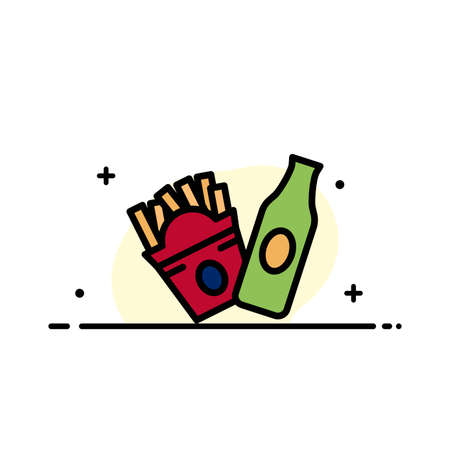 Bottle, Fries, American  Business Flat Line Filled Icon Vector Banner Templateのイラスト素材