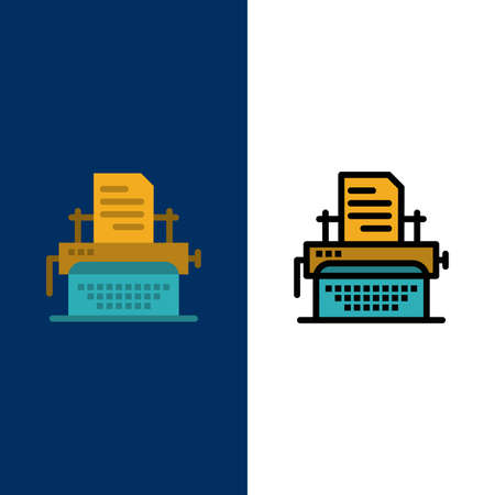 Typewriter, Typing, Document, Publish  Icons. Flat and Line Filled Icon Set Vector Blue Backgroundのイラスト素材