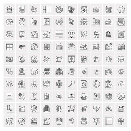 Set of 100 Universal Modern Thin Line Icons for Mobile and Web. Mix Business icons Like Arrows, Avatars , Smileys, Business, Weatherのイラスト素材