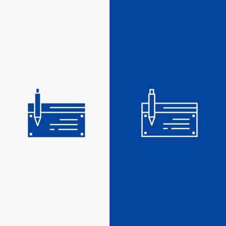 Check, Account, Bank, Banking, Finance, Financial, Payment Line and Glyph Solid icon Blue banner Line and Glyph Solid icon Blue bannerのイラスト素材