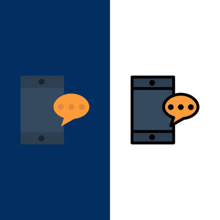 Mobile, Chatting, Cell  Icons. Flat and Line Filled Icon Set Vector Blue Backgroundのイラスト素材