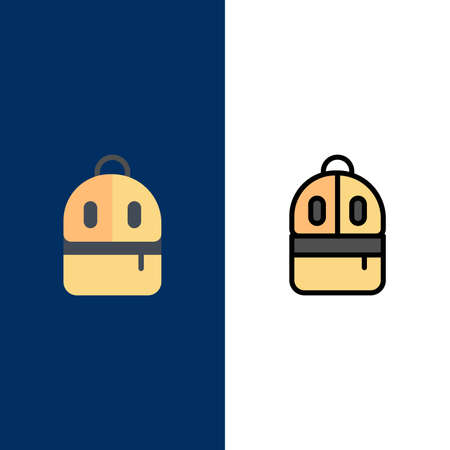 Bag, Back bag, Study, Read  Icons. Flat and Line Filled Icon Set Vector Blue Backgroundのイラスト素材