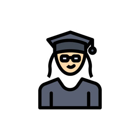 Cap, Education, Graduation, Woman  Flat Color Icon. Vector icon banner Templateのイラスト素材