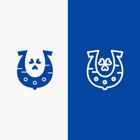 Clover, Golden, Horseshoe, Luck Line and Glyph Solid icon Blue banner Line and Glyph Solid icon Blue bannerのイラスト素材
