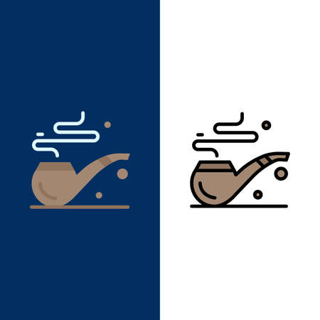 Pipe, Smoke, St. Patrick, Tube  Icons. Flat and Line Filled Icon Set Vector Blue Backgroundのイラスト素材