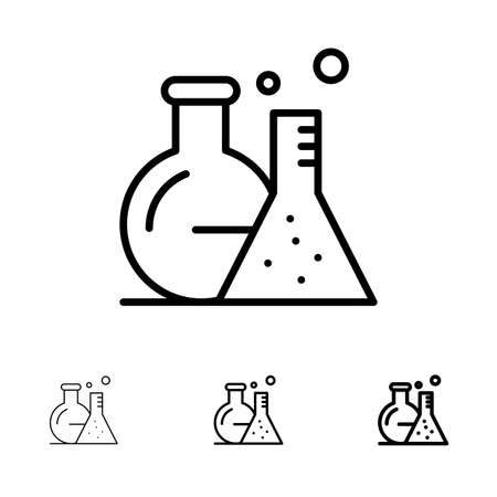 Tube, Flask, Lab, Science Bold and thin black line icon setのイラスト素材