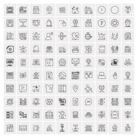 Set of 100 Universal Modern Thin Line Icons for Mobile and Web. Mix Business icons Like Arrows, Avatars , Smileys, Business, Weatherのイラスト素材