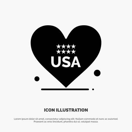 Heart, Love, American, Usa solid Glyph Icon vectorのイラスト素材