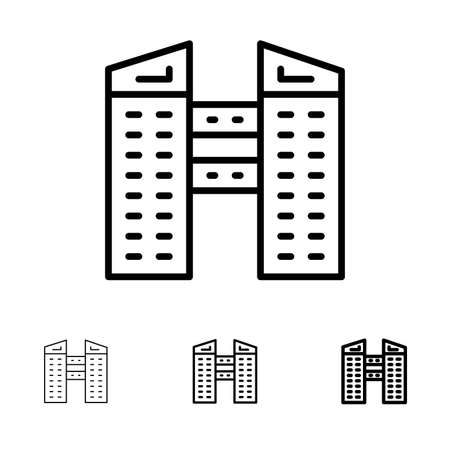 Buildings, City, Construction Bold and thin black line icon setのイラスト素材