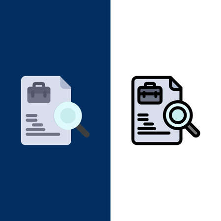 Worker, Document, Search, Jobs  Icons. Flat and Line Filled Icon Set Vector Blue Backgroundのイラスト素材