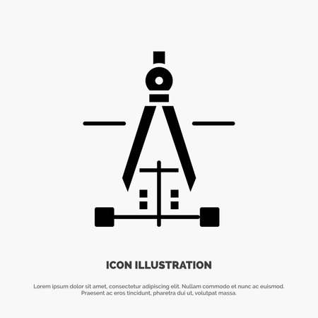 Compass, Drawing, Education, Engineering Solid Black Glyph Iconのイラスト素材
