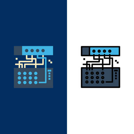 Analog, Connection, Device, Module, Sound  Icons. Flat and Line Filled Icon Set Vector Blue Backgroundのイラスト素材