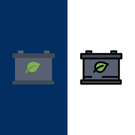 Battery, Save, Green  Icons. Flat and Line Filled Icon Set Vector Blue Backgroundのイラスト素材