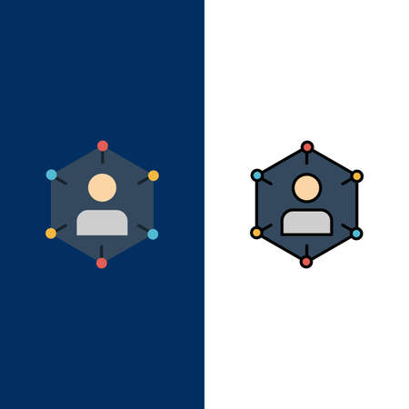 Connection, Communication, Network, People, Personal, Social, User  Icons. Flat and Line Filled Icon Set Vector Blue Backgroundのイラスト素材