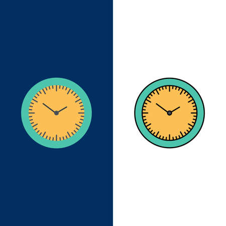 Time, Watch, Minutes, Timer  Icons. Flat and Line Filled Icon Set Vector Blue Backgroundのイラスト素材