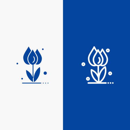 Flora, Floral, Flower, Nature, Rose Line and Glyph Solid icon Blue banner Line and Glyph Solid icon Blue bannerのイラスト素材